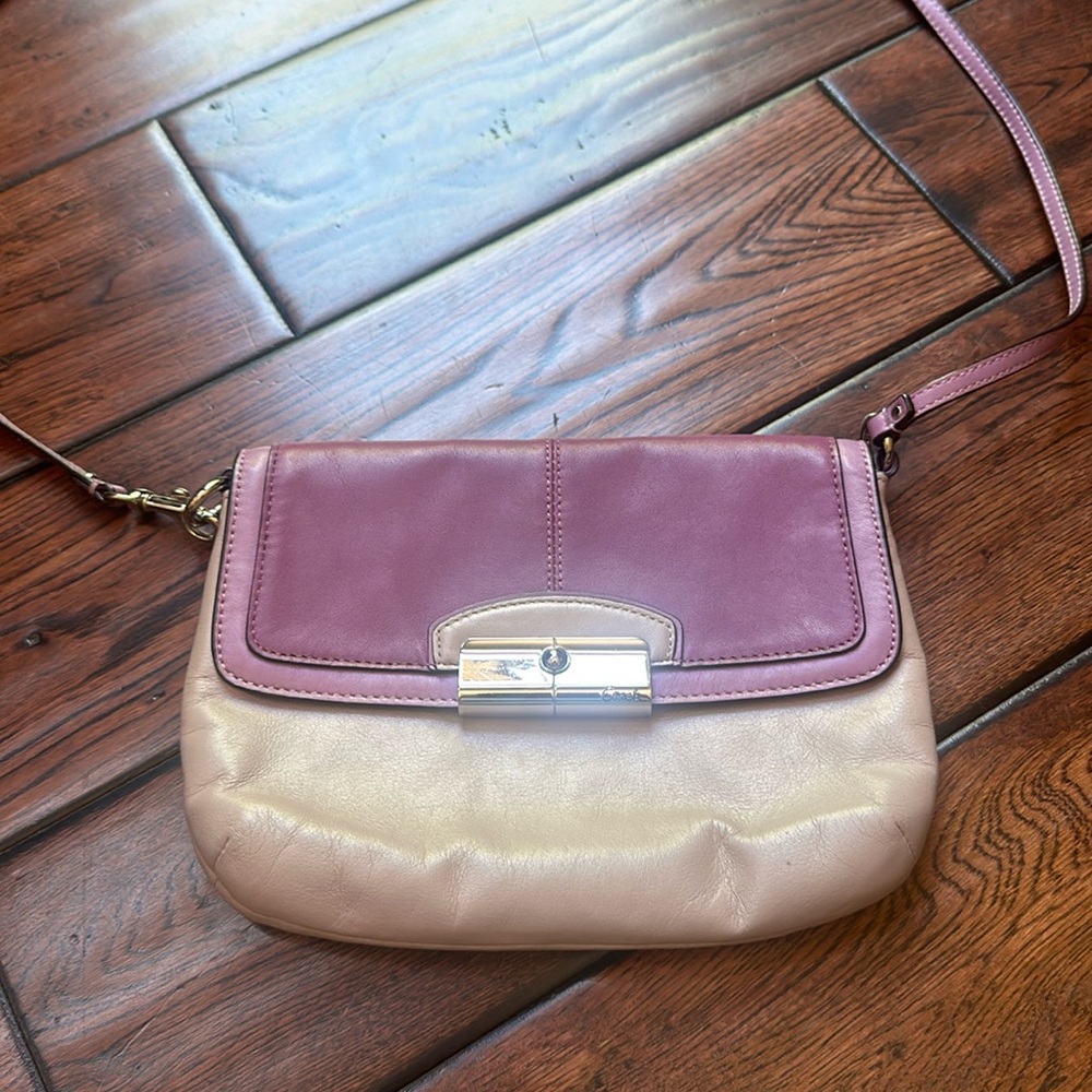 Coach crossbody bag.  Lavender and beige in color.  Vintage.